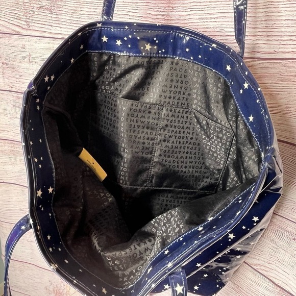 Kate Spade Daycation Night Sky Shiney Vinyl Blue Stars Tote Bag - Picture 2 of 12
